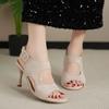 2025 Summer New Peep Toe Women's Open Toe Sandals Party Thin Heels Buckle Strap Shoes Elegant Solid Plus Size Sandals