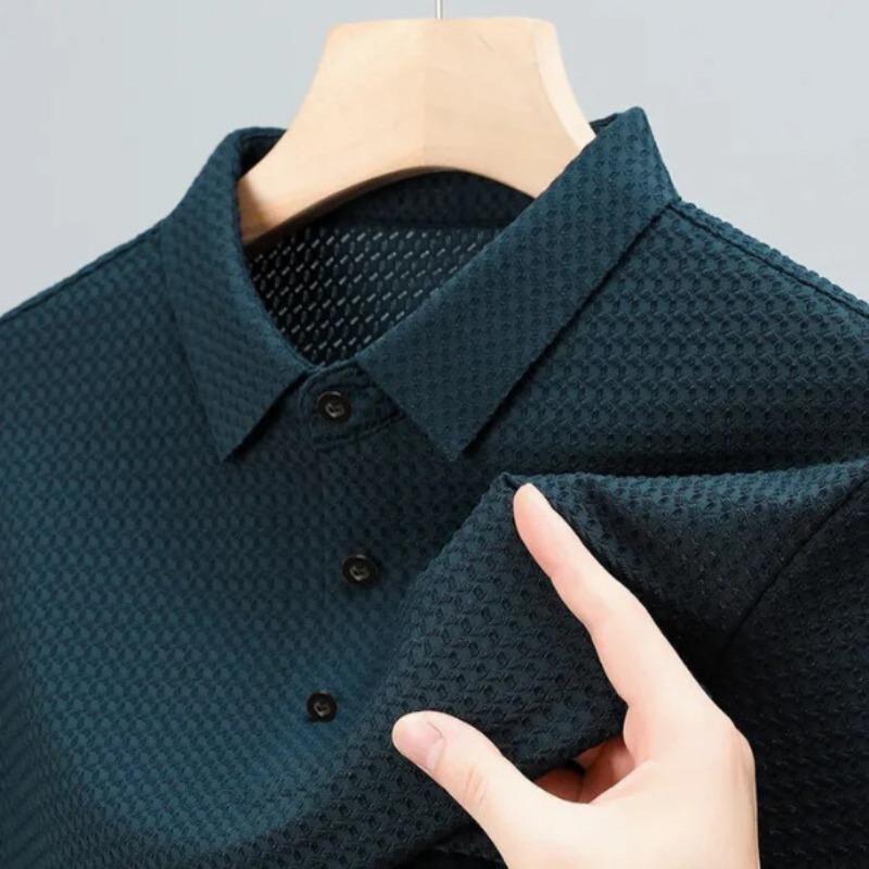 Mens Solid Color Mesh Breathable Short Sleeve Polo Shirt