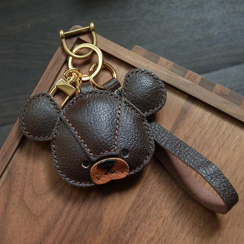 Handmade Genuine Leather Bear Keychain, Bag charmCar Mirror Hanging Ornament for Home/Office Decor  Cute Gift for Stress Relief