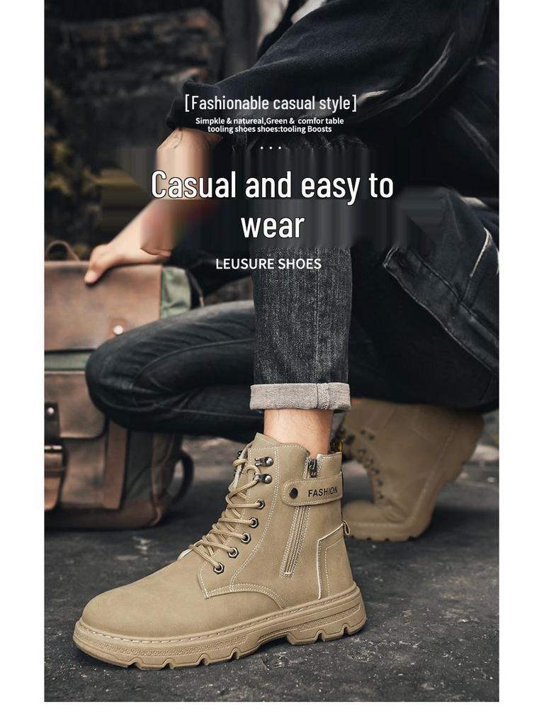Men's High-Top Outdoor Work Boots – Autumn Mountaineering and Motorcycle Shoes, Trendy Labor Protection Footwear