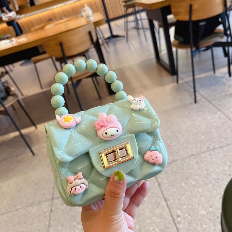 Children's cute cartoon jelly bag girls silicone change bag messenger bag little girl mini pearl handbag