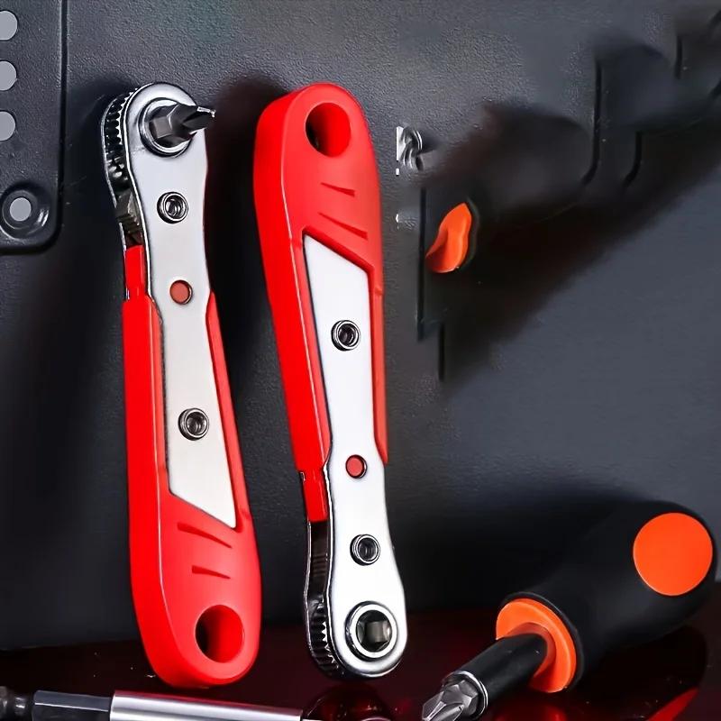 1pc Ratchet Screwdriver with 10 Bits - Narrow Space Handle, Front/Rear & Right Angle Bending, Cross/Flat/Dome Heads