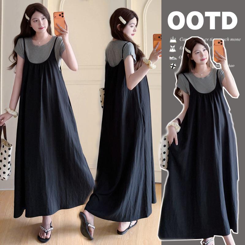 

Maternity Casual Two-Piece Set: Slimming T-Shirt & Fashionable Suspender Long Skirt Extra Large (XL)