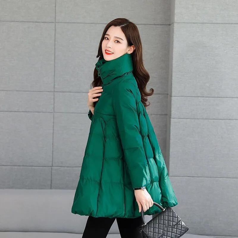 

Женская зимняя корейская куртка средней длины с высоким воротником, теплая, простая одежда, женская верхняя одежда 3XL