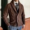 2025 Winter New Knitted Cardigan Men's Turn-down Collar Long Sleeve Twisted Sweater
