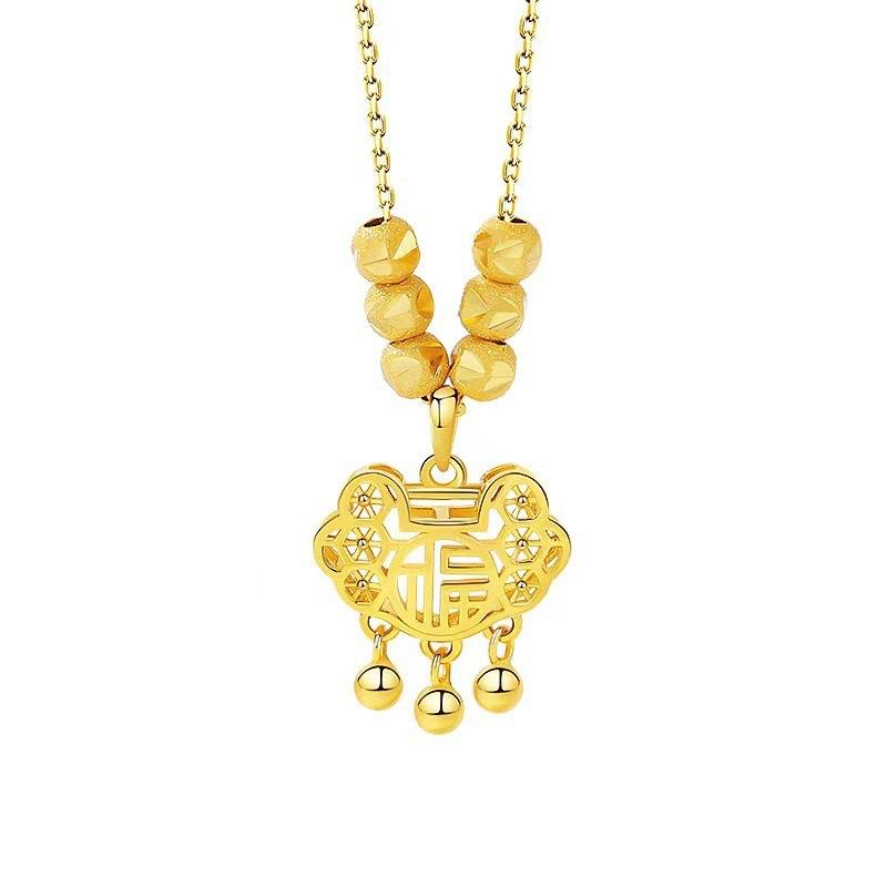 Fu Character Safety Lock Necklace Female Fringed Bell Pendant Niche High-end Design Kuaishou Collarbone Chain