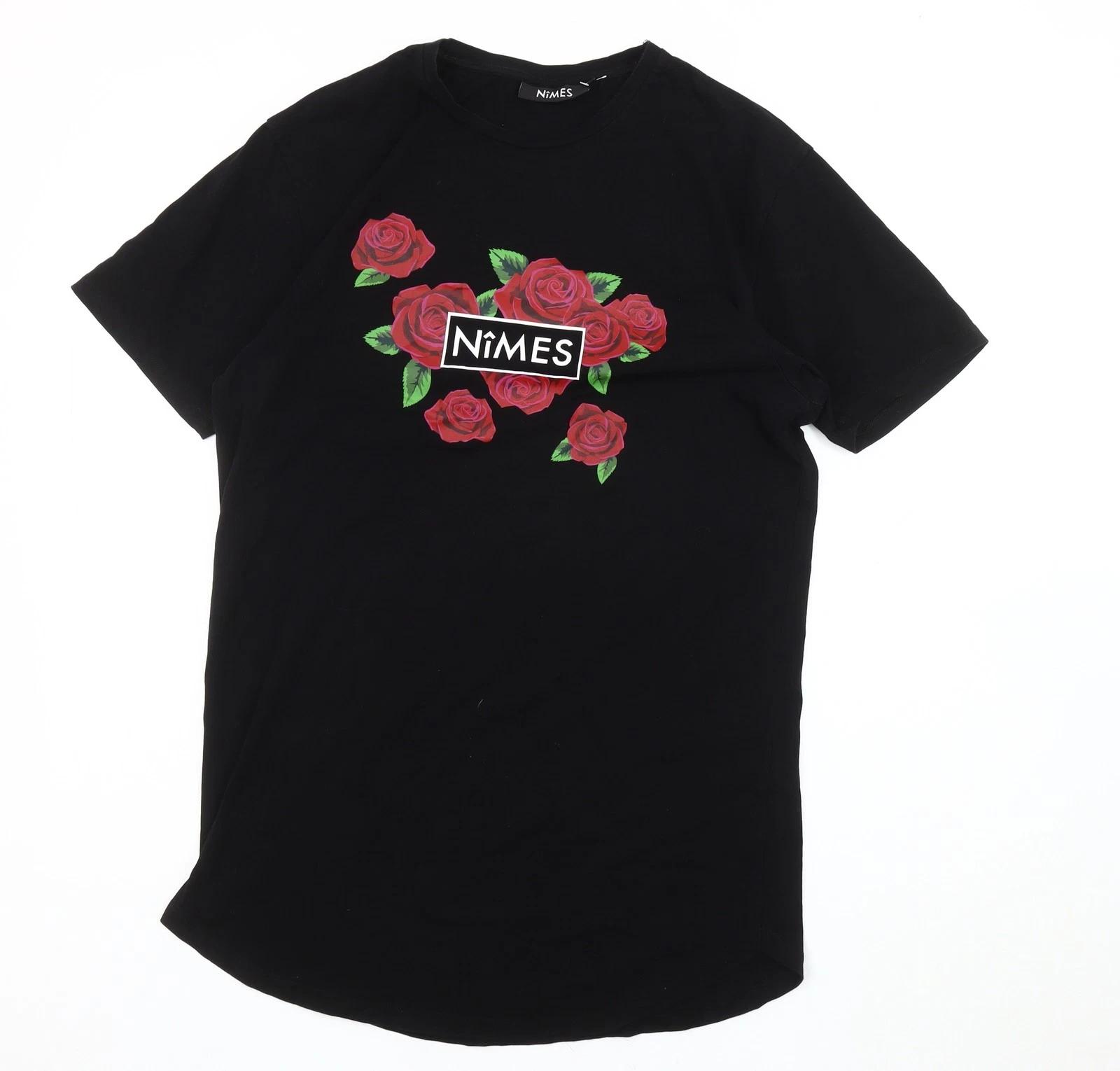 Nîmes Men s Black Rose Graphic T-Shirt 4XL