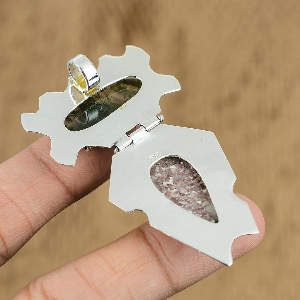 Solar Moss Agate 925 sterling silver original gemstone pendant