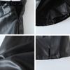 WTEMPO Gonna corta in pelle PU donna mini gonne a trapezio sottili divise nere a vita alta femminile Vintage Harajuku Streetwear