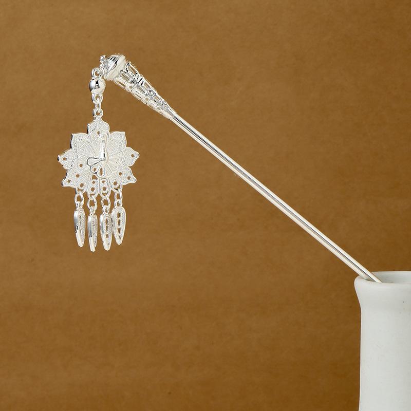 Ethnic Style Imitation Miao Silver Colored Long Feather Fringed Earrings, Hot Selling In Attractions, Antique Hairpin Jewelry for Women