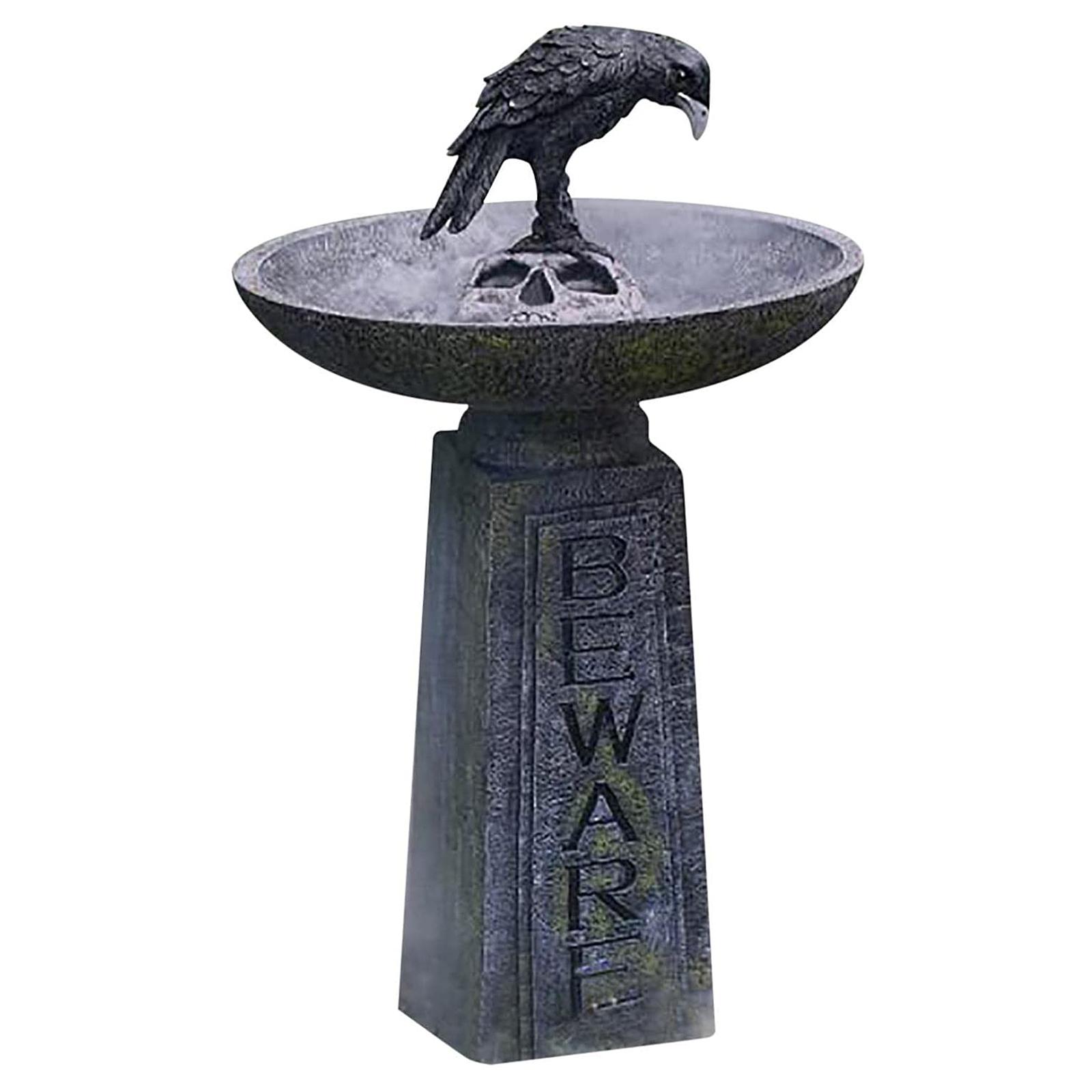 Konnwei Unisex Dark Resin Bird Bath Haunted Crows Skull Vintage Birdbath Bowl Feeder For Outdoors Garden Patio Yard Lawn Decor