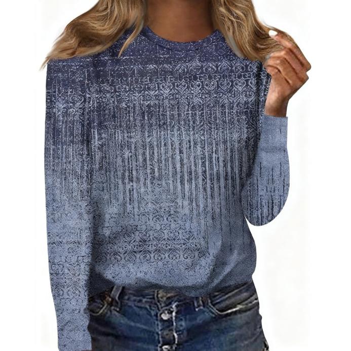 Spring and Autumn Round Neck Retro 3D Printed Top Fashionable Casual Long Sleeved Women's T-shirts