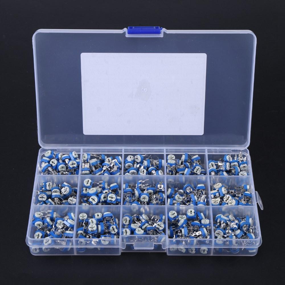 375Pcs 15 Values Potentiometer Variable Resistor Assortment Kit with Box