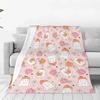Pink Blanket Happy Halloween Lovely Ghost Flora Soft Flannel Blanket for Home Living Room Bedroom Halloween Decor Birthday Gift