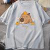 Capybara Swimming with Oranges Tshirts Oversize T Shirt Unisex Cotton Shrot Sleeve Cartoon Animal Tshirt Round Neck Top Clothes