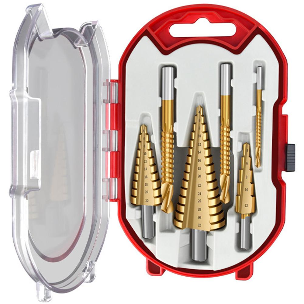 Set de 6 piese, burghiu pagoda acoperit cu titan, burghiu din fierăstrău, pentru prelucrarea găurilor, caneluri de expansiune, cutie din plastic, set de găurit pentru lemn