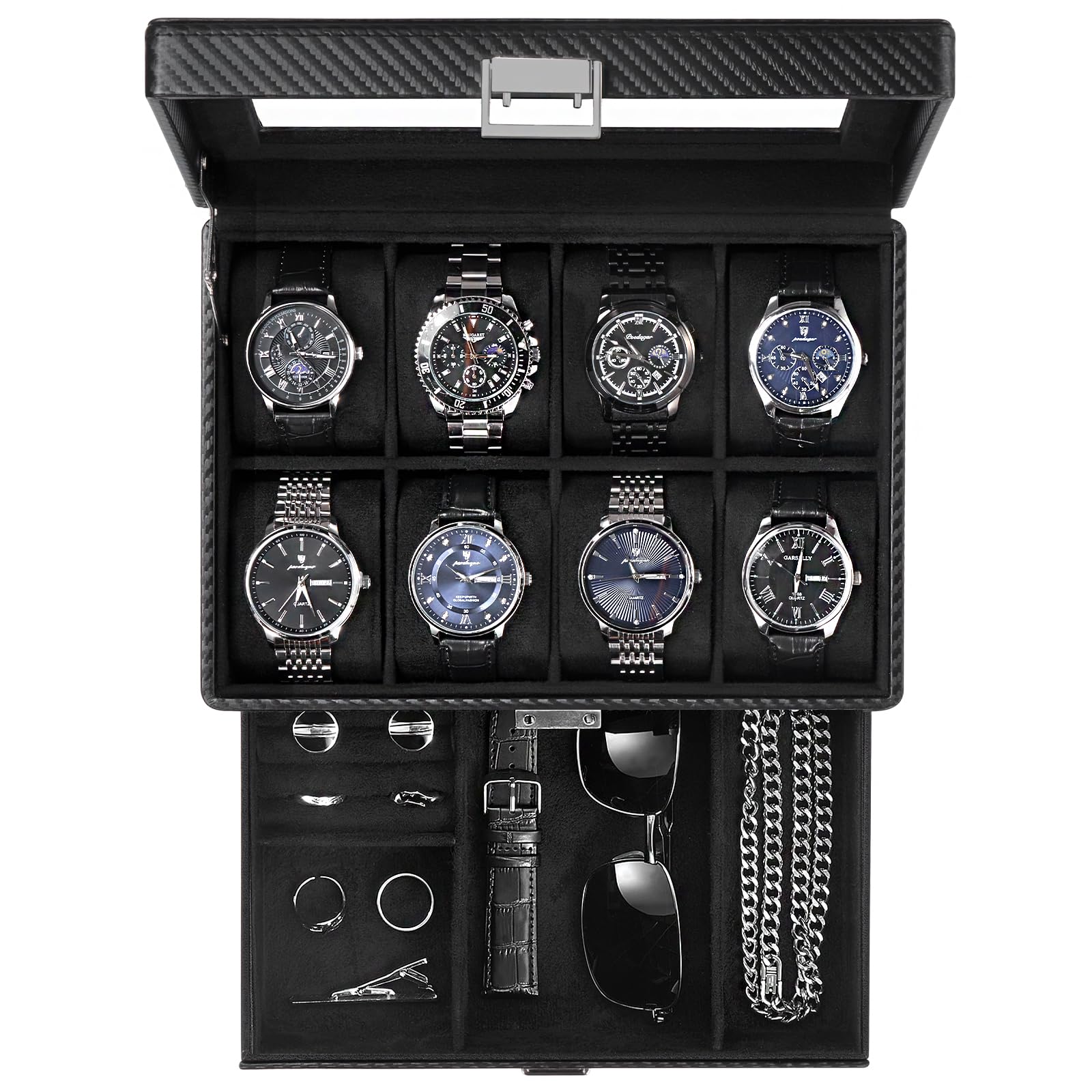 

ProCase PU Watch Holds 8 Storage Accessory Organizes Small Perfect for Birthdays and Anniversaries All Black Case, 2-Tier, Watches, Unisex, Box, Case,