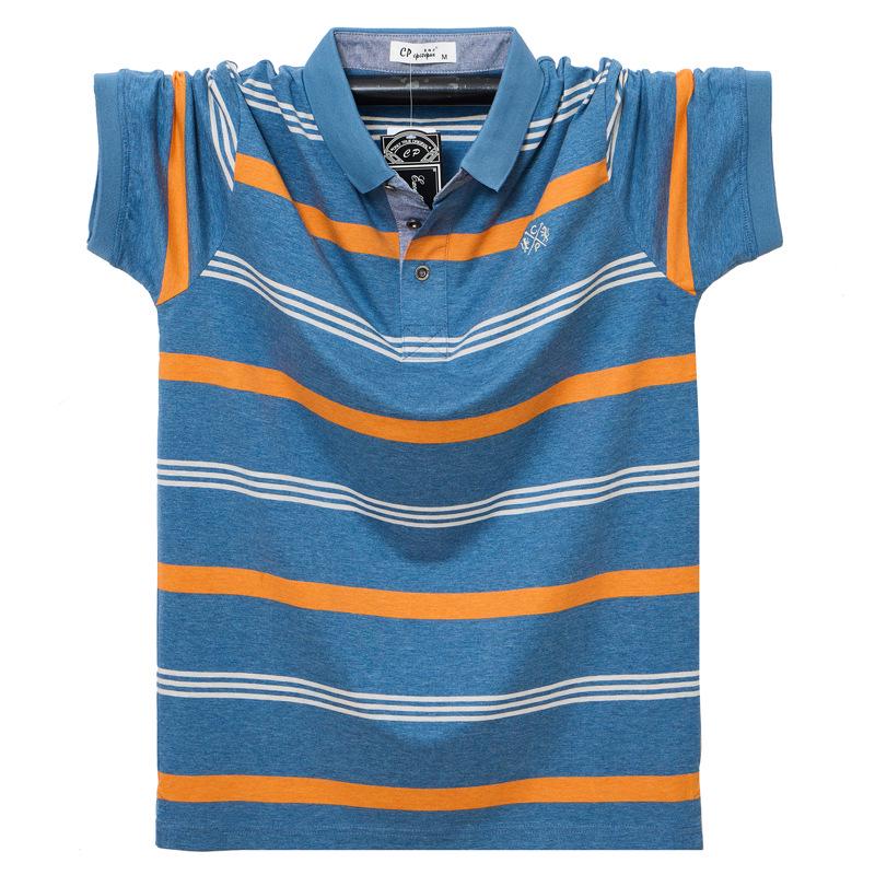 Men's 2025 Summer Striped Polo T-Shirt - Short Sleeve, Lapel, Loose Fit, Plus Size, Cotton