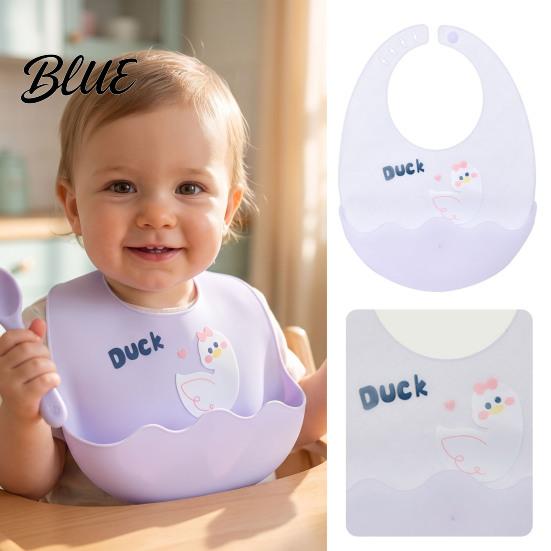 Adjustable Infant Eating Bibs Silicone Baby Bib with Food Catcher Pocket Waterproof Lightweight Neck Babies Feeding Bib Foldable for Toddler