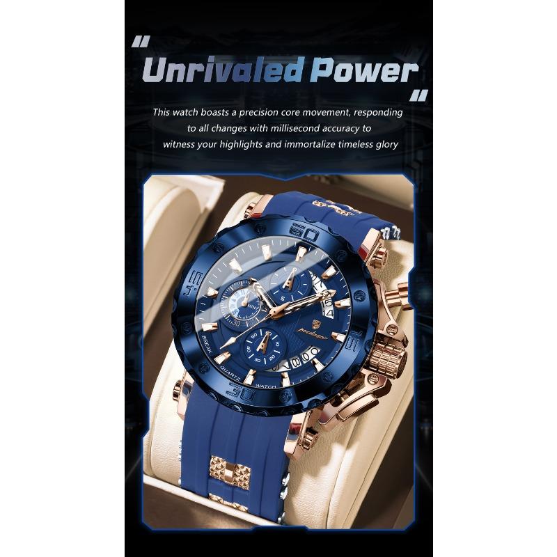POEDAGAR Reloj Deportivo de Lujo para Hombre Cronógrafo Impermeable Luminoso Moda Reloj Calendario Correa de Silicona Relojes de Cuarzo