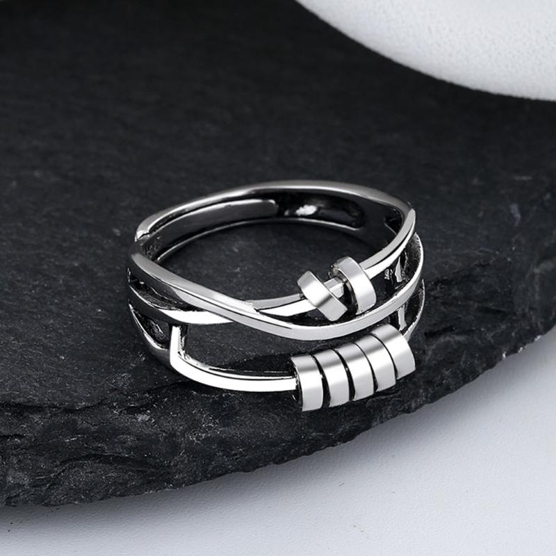 European and American Vintage Old Thai Silver Color Ring Fashion Temperament Female Three-ring for Smart Index Finger Ri