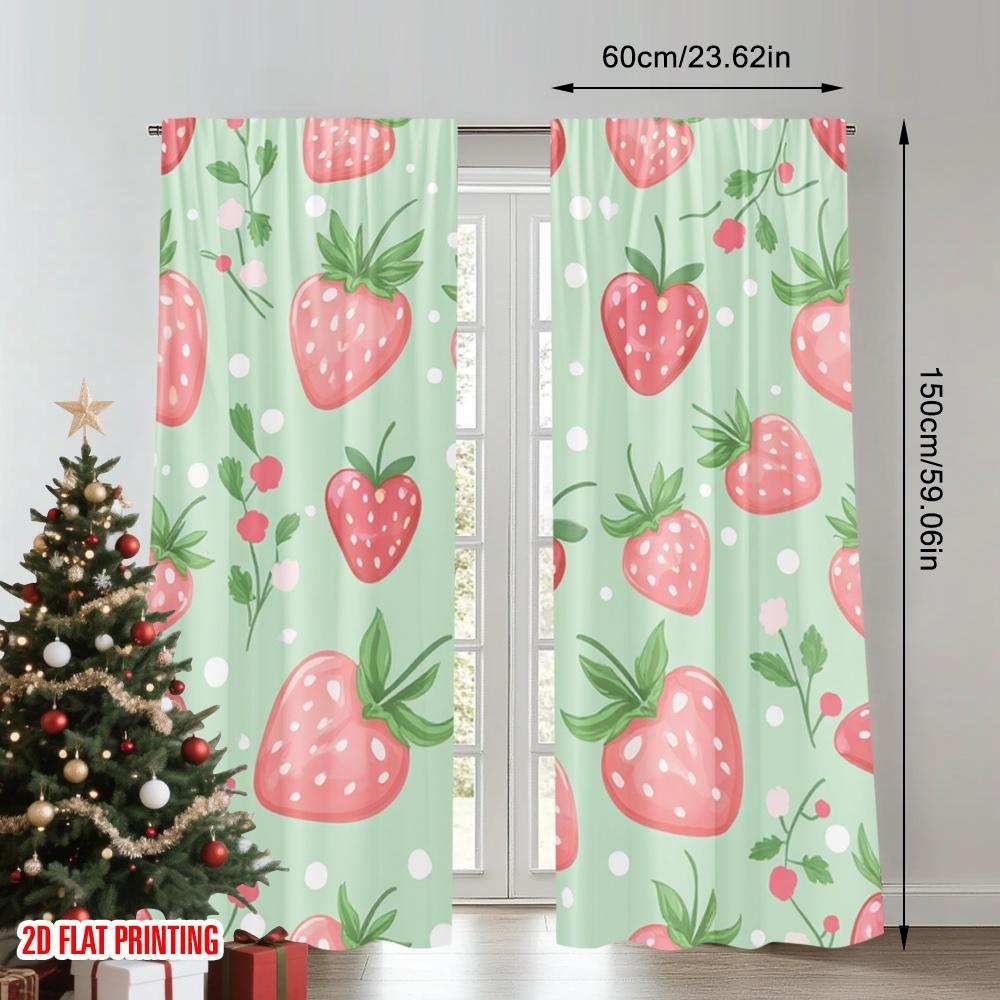 2pcs 2D Flat Printing Window Curta Strawberry Cute Kawaii Digital Printed Polyester Drapes Seasonal Party & Holiday Decor Use