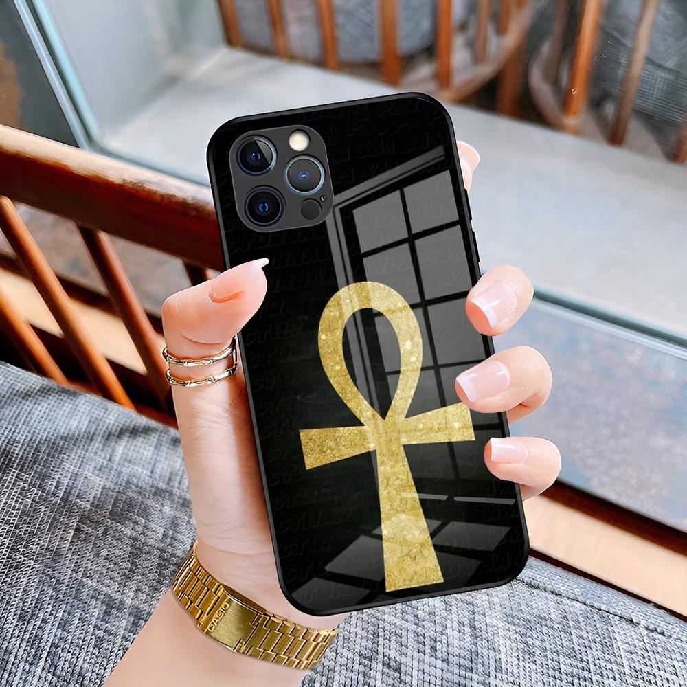 

Egypt Nefertiti Anubis Ankh Phone Case for Iphone 16 15 13 12 14 11 Pro Max Mini Puls smartphone glass Cover iPhone 14 Pro Max