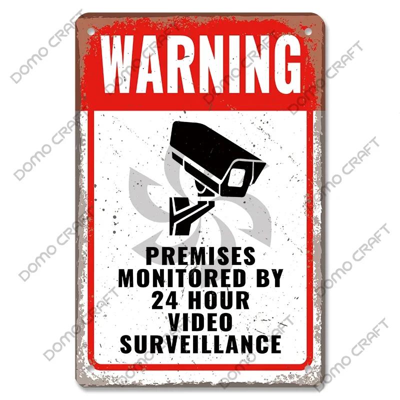 Warning CCTV Tin Signs Metal Plaque Notice  Hour Security Camera Vintage Poster Metal Plate Wall Decor for Mall Shop Bar Home