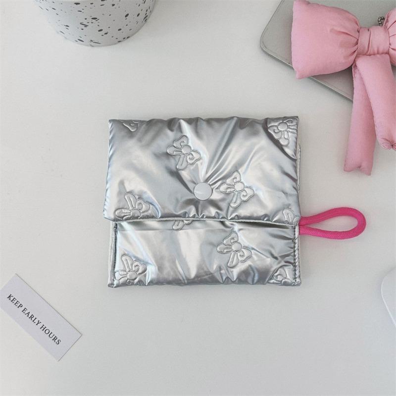 Silver Bow Pattern Coin Purse Women's Earphone Coins Keys Wallet Organizer Zipper Pouch Cosmetic Bag