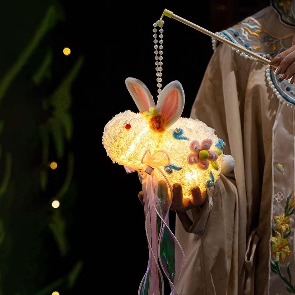 Handmade Plush Bunny Lamp Luminous Mid-Autumn Lantern Rabbit Lantern  Photoshoot Decor