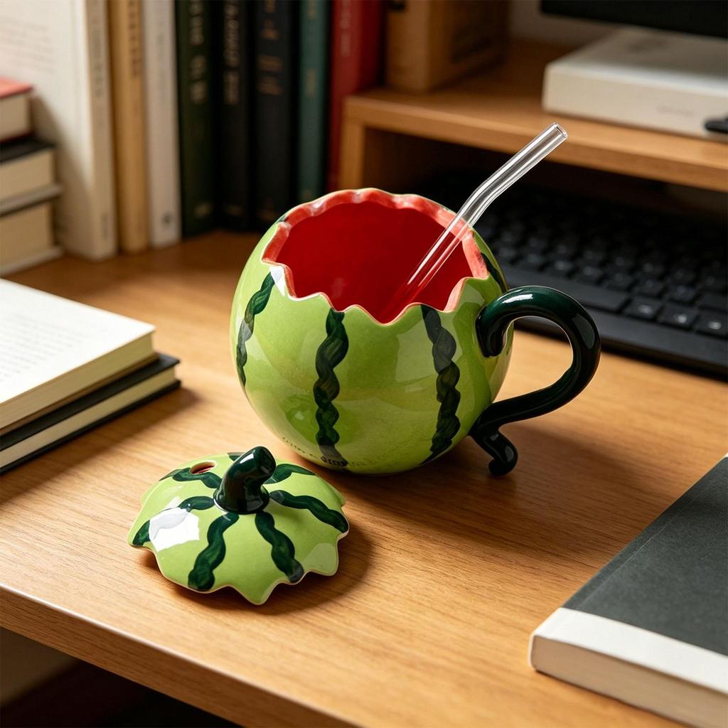 Lustige Kaffeetassen 300ml Wassermelone Mit Strohdeckel Teetasse Auslaufsichere Kaffeetassen Für Mutter Freundin Schwester Tochter Geburtstag