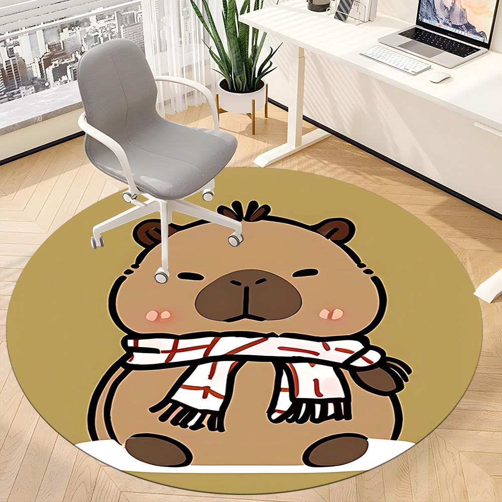 1pc Winter Scarf Capybara Carpet for Office Non-Slip, Round Carpet, Soft & Comfortable, Carpet for Office, Lightweight Round Floor Mat