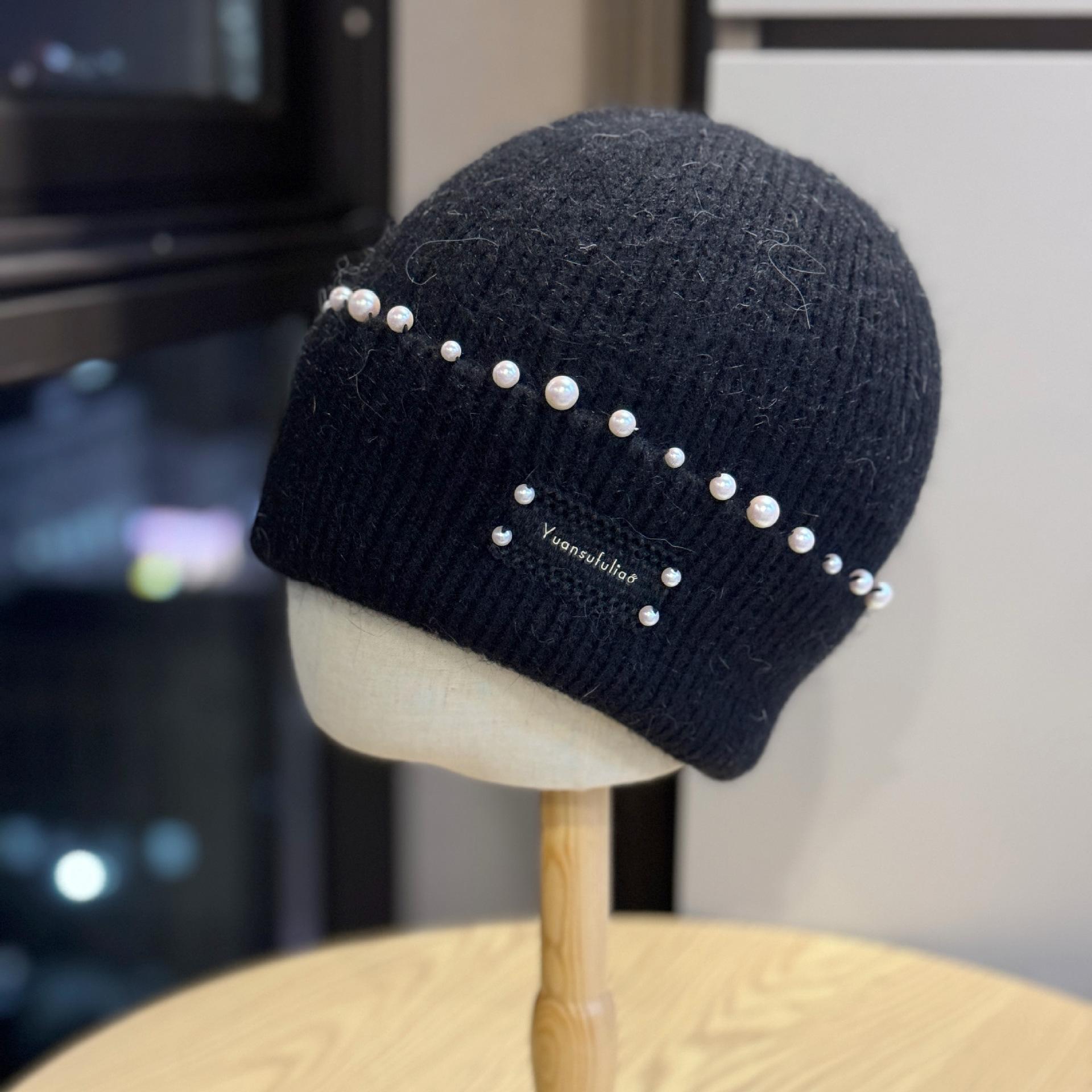 

Капелюх у корейському стилі В язана шапка для жінок Нова альпіністська Американський стиль Баотоу Шапка для холодної зими Тепла перлова вовняна шапка one size