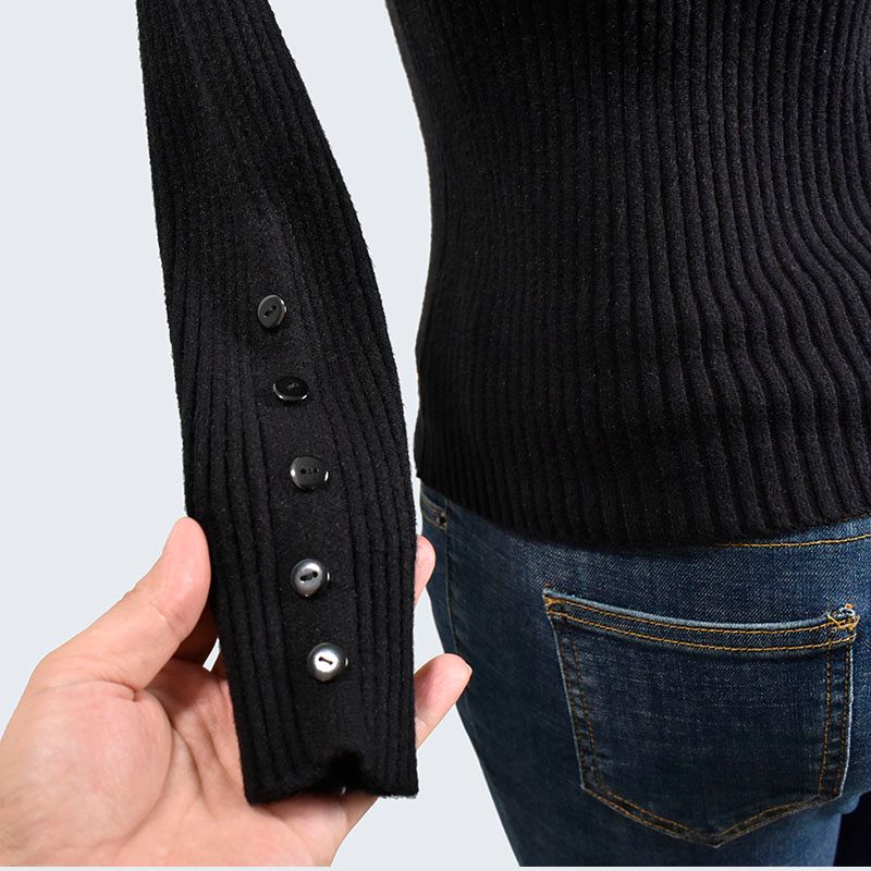 and Winter Halterneck V-neck Slim-Fit Long Sleeve Knitting Sweater Pullover All-Matching Thread Pure Color Bottoming Shirt Women's Clothing Tops