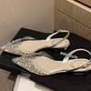Fairy rhinestone transparent sandals 2025 spring feeling niche bag head low heel flat bottom pointed crystal women's shoes