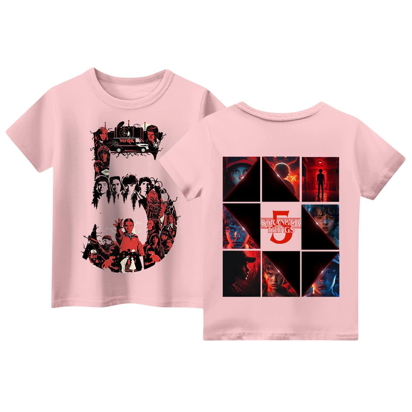 

Детские топы с коротким рукавом, повседневная футболка с принтом, круглый вырез, блузка-пуловер 120 розовый