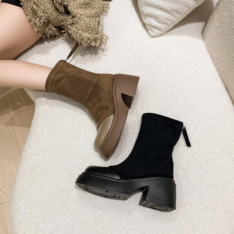 New autumn and winter new thin boots elastic boots thick-soled Martin boots thick heel short boots women