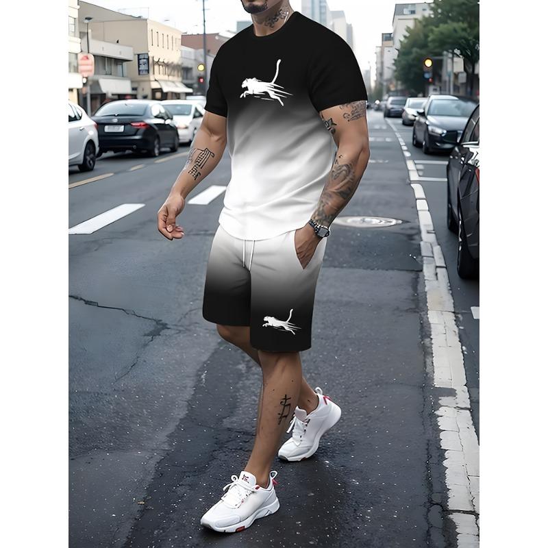 Men's T-shirt And Shorts Set Summer Outdoor Street Men's Fashionable Short-sleeved Top Everyday Casual Men's Beach Shorts