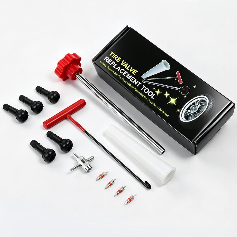 Tire Repair Tool Kit with Valve Core Installation and Tire Lever