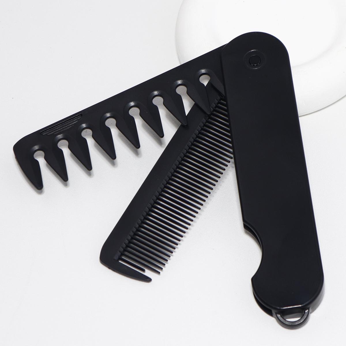 

1pcs black 2-in-1 folding comb, dual tooth folding comb for both dry and wet bangs, portable design,Special for real hair wigs