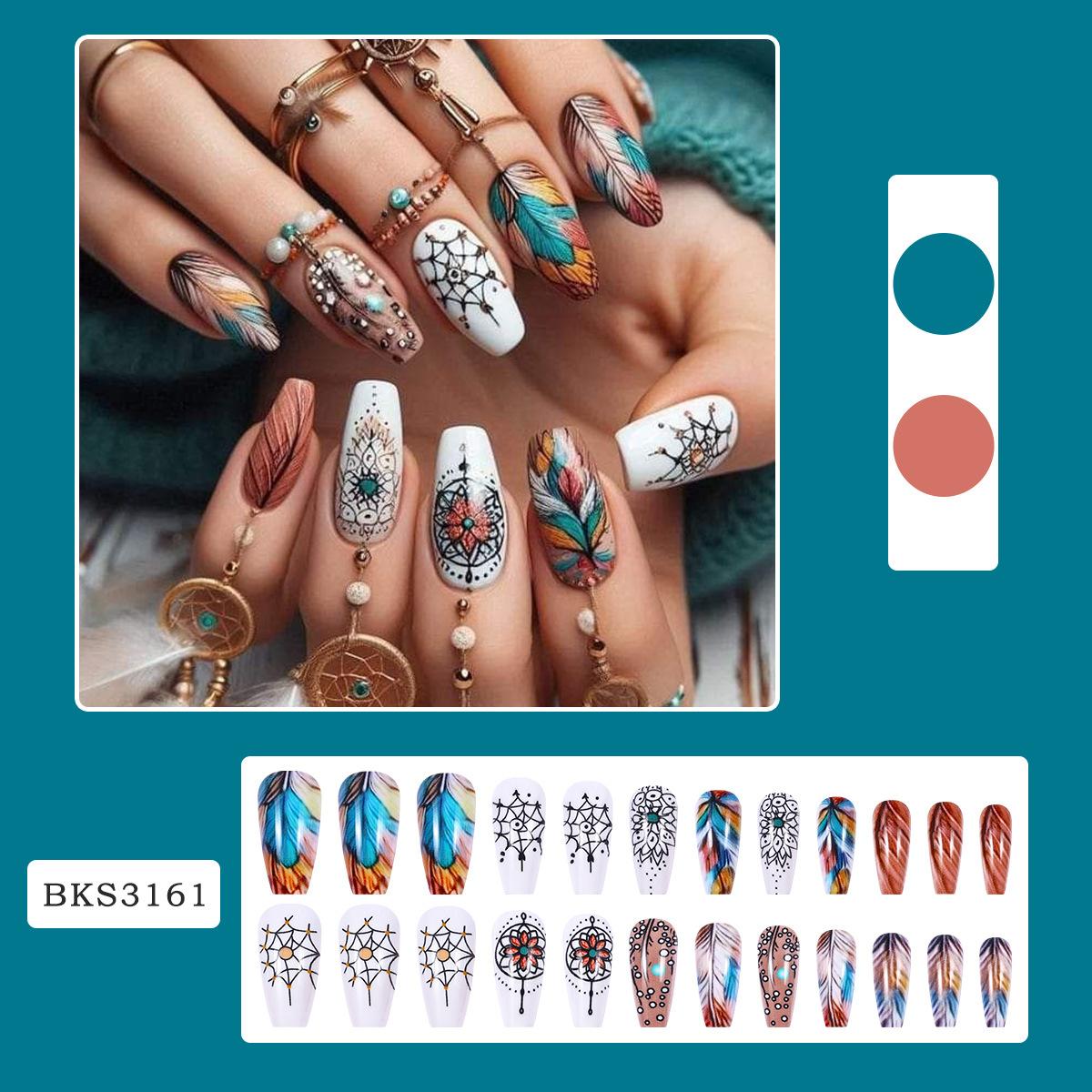 

Colorful Feather Smudging Wearing Nail Ins Wind Nail Art Piece Removable Fake Nail Piece