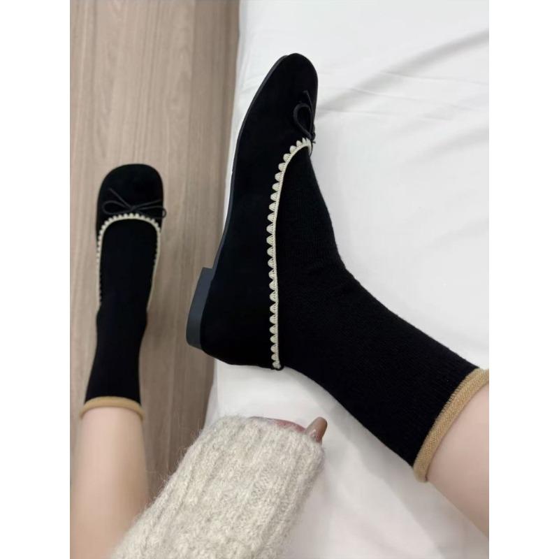 Grey Socks, Women's Autumn and Winter Pure Cotton Mid-calf Socks, Thickened Warm Wool Long Socks, Rolled-up Pile Socks, Winter