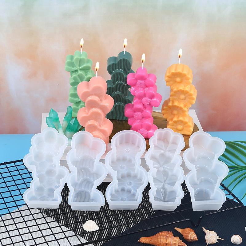 3D 5-Cavity Silicone Candle Mold DIY Clover Love Daisy Aromatherapy Soap Mould Home Decoration Production Resin Molds