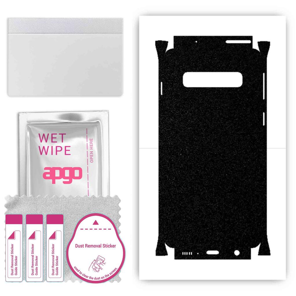 apgo Autocolant de protecție pentru spate + fețe compatibil cu Samsung Galaxy S10, folie completă, folie, vinil - model negru mat