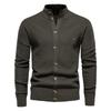 Cotton Mens Knit Cardigan With Stand Collar For Casual Winter Wear