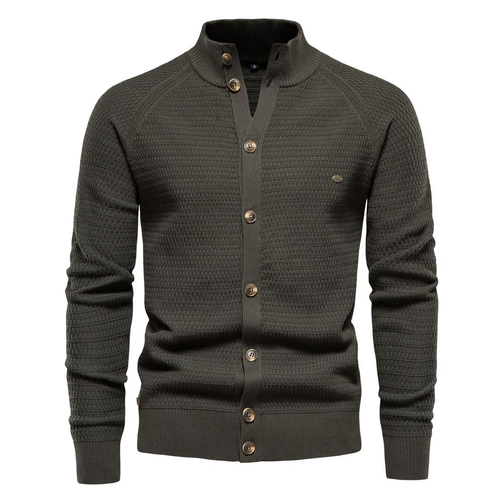 Cotton Mens Knit Cardigan With Stand Collar For Casual Winter Wear