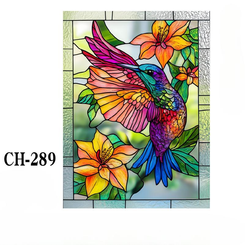 Colorful Window Glass Electrostatic Stickers Retro Flowers Birds Stickers Removable Window Privacy Stained Decor Film For Home
