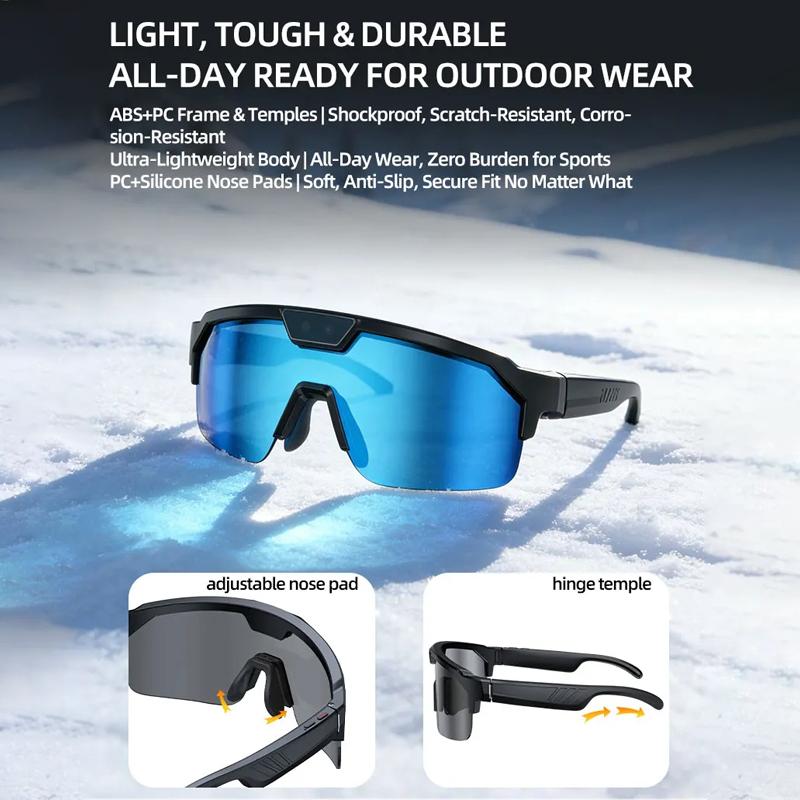 Outdoor Smart Glasses 1200P HD Camera 8MP Sensor 30MP Photo WiFi Sync Bluetooth 5.3 Audio Sunglasses Anti-shake Dual Mic ENC Mic