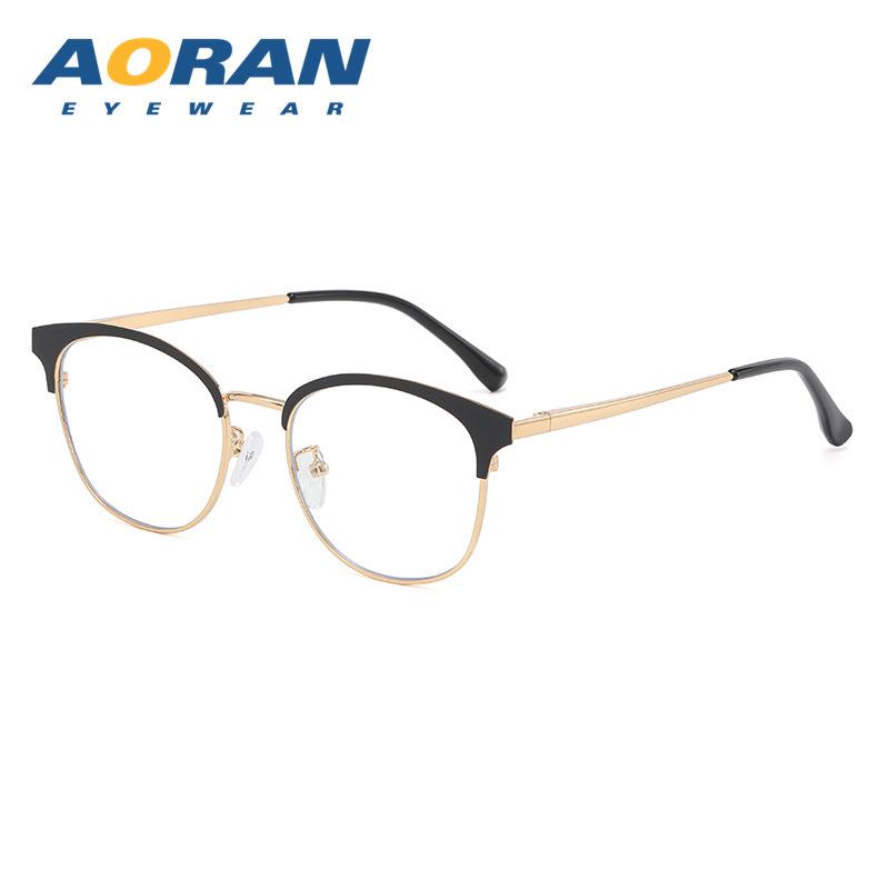 Men's Semi-Rimless Anti-Blue Light Myopia Glasses with Metal Frame for Students