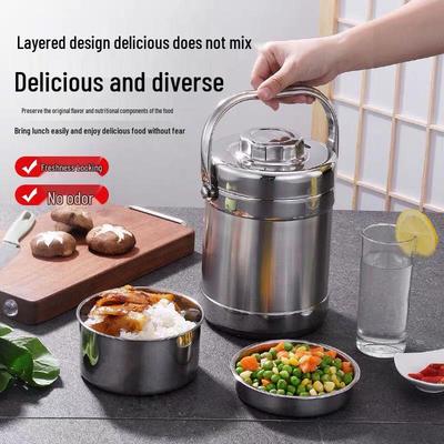 Stainless Steel Drum-shaped Insulated Lunch Box, Large Capacity 2/3 Layers, Portable for Students and Work